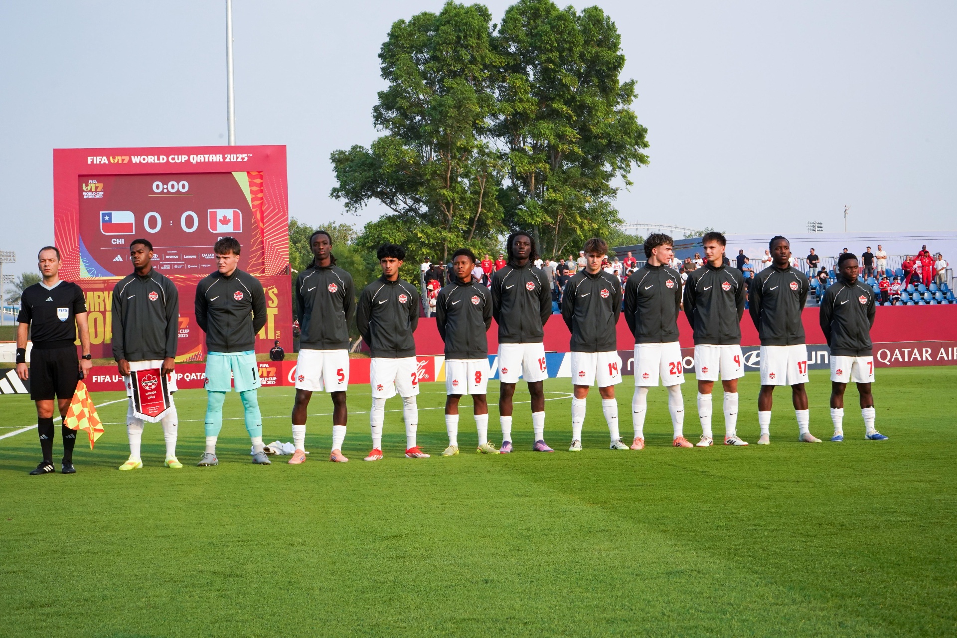 Players lining up in front of scouts